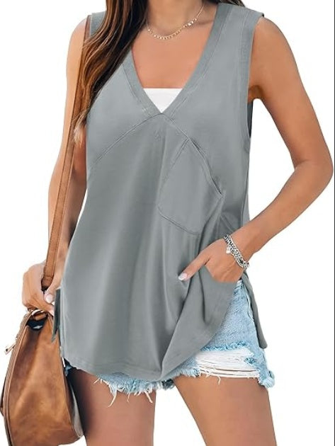 Fisoew Womens Summer Tank Tops V Neck Sleeveless Casual Loose Flowy Tunic Workout T Shirts