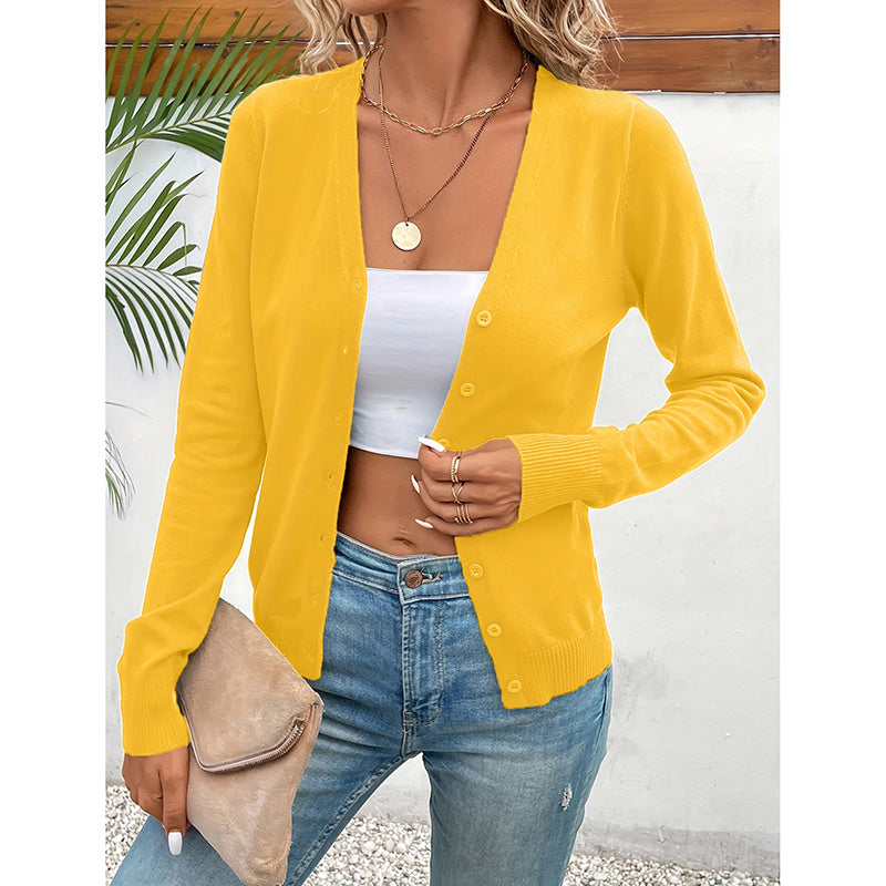 Women's Long Sleeve V-Neck Button Down Cardigan Knit Shrugs Sweater