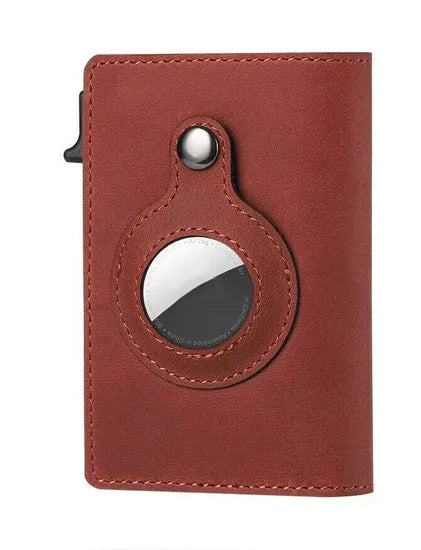 For Airtag Wallet Case Genuine Leather Credit Card Holder Magnetic Air Tag Cover