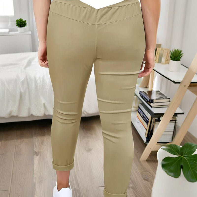 Women's Solid Color Casual Pants - Stretchy Waist With Drawstring Comfortable Lounge Pants
