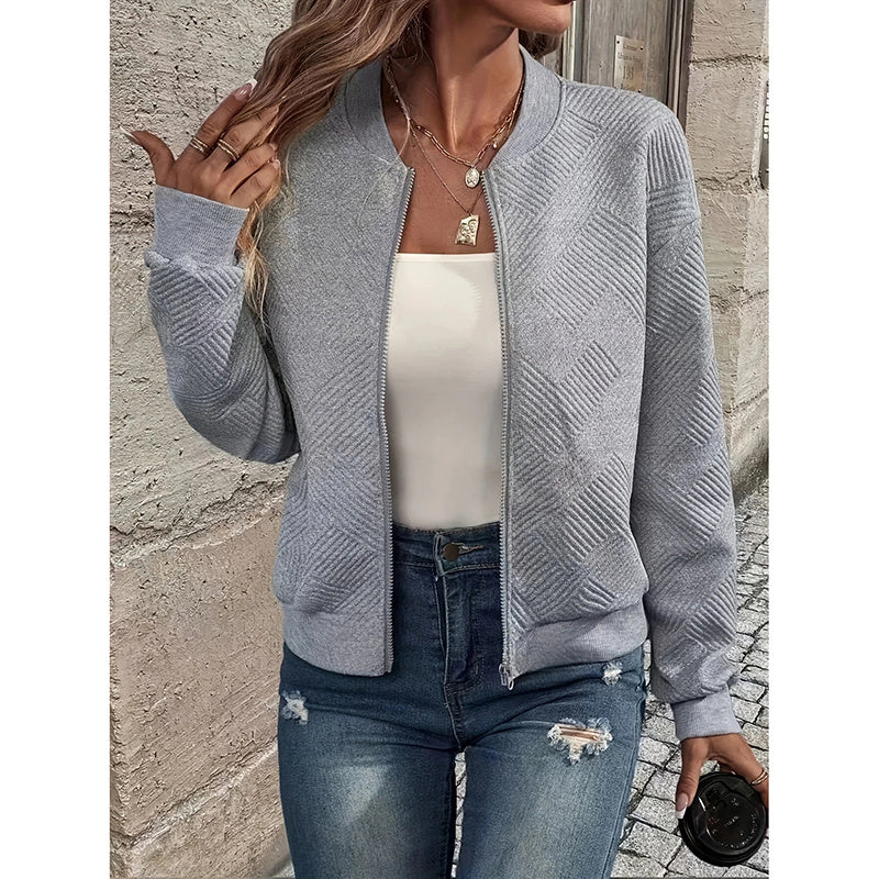 Womens Bomber Jacket Coat Casual Textured Stand Collar Zip Up Fall Fashion Jackets Outfits