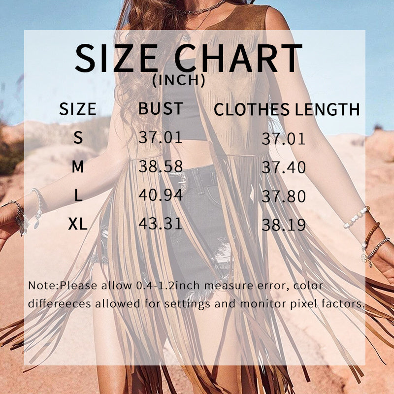 Women's Fringe Vest Sleeveless 70s Hippie Faux Suede Trim Western Cowgirl Tassel Jacket Cardigan
