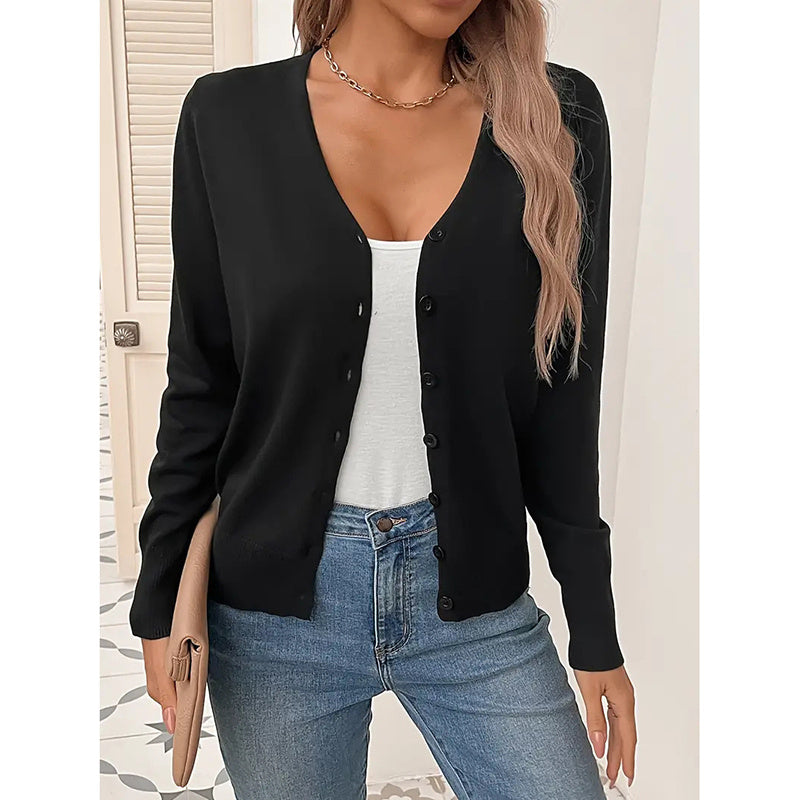 Women's Long Sleeve V-Neck Button Down Cardigan Knit Shrugs Sweater