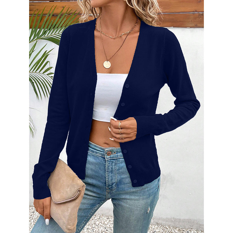 Women's Long Sleeve V-Neck Button Down Cardigan Knit Shrugs Sweater