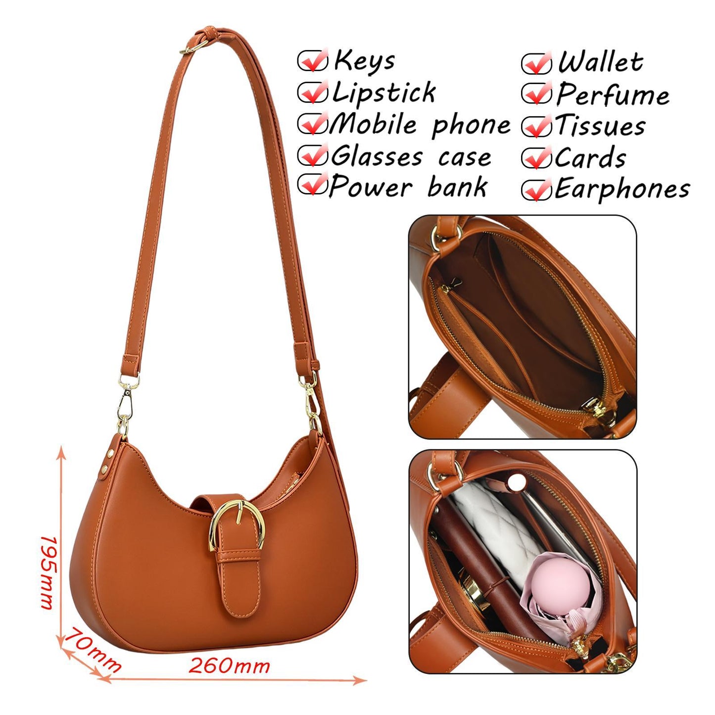 Fashion Los Angeles 0386 Series Women's Shoulder Bag Black Brown