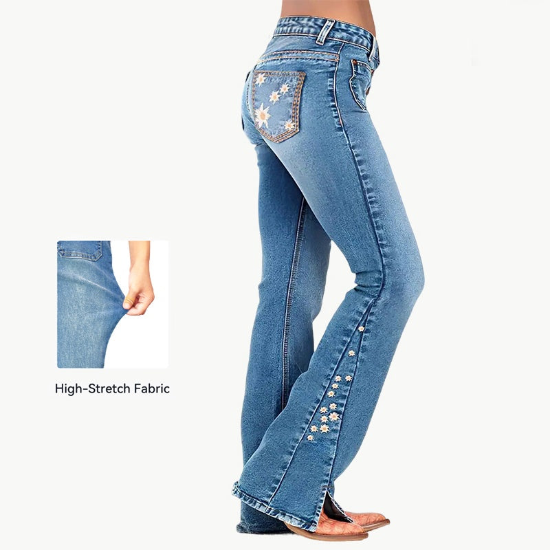 Women's High-Waist Star Patch Jeans, Wide-Leg Full-Length Jeans With A Retro Y2K Sta Light-Wash Denim For All Seasons