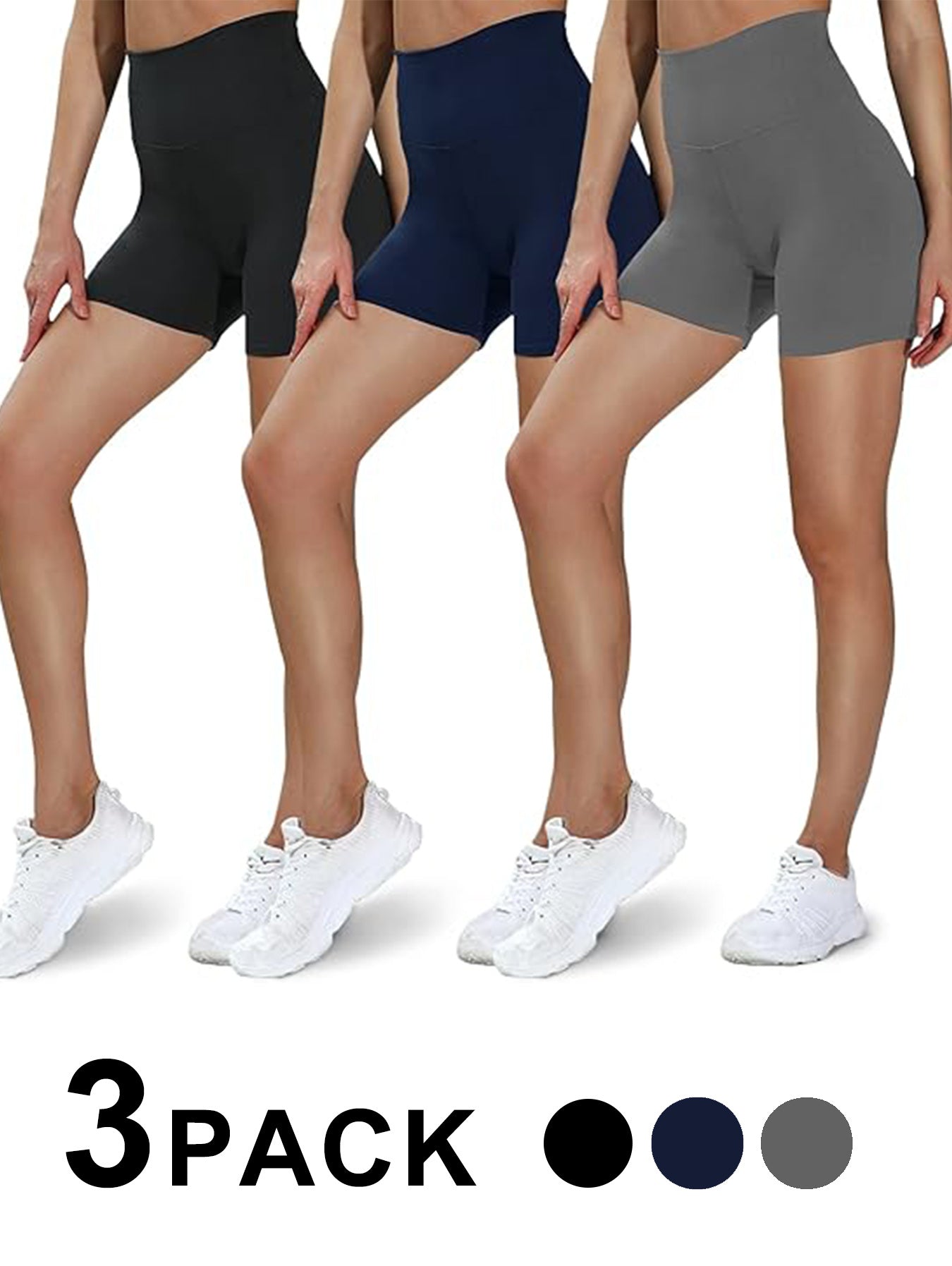 Leggings - 3 Points High Waist, 3 Pairs Of Black, Zhangqing, Dark Gray