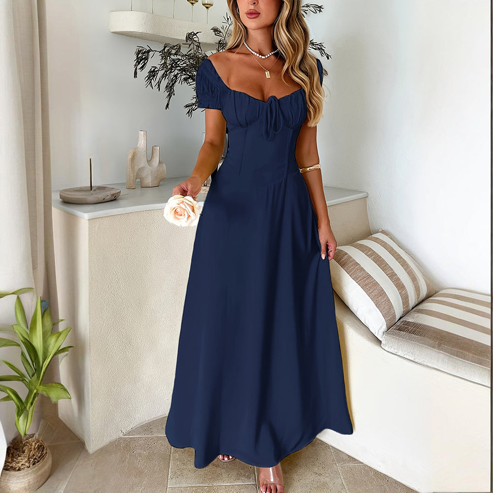 Women's Bohemian Backless Maxi Dress Flowy Ruffled Beach Dress With Adjustable Belt Summer Vacation Boho Dress For Casual Outings