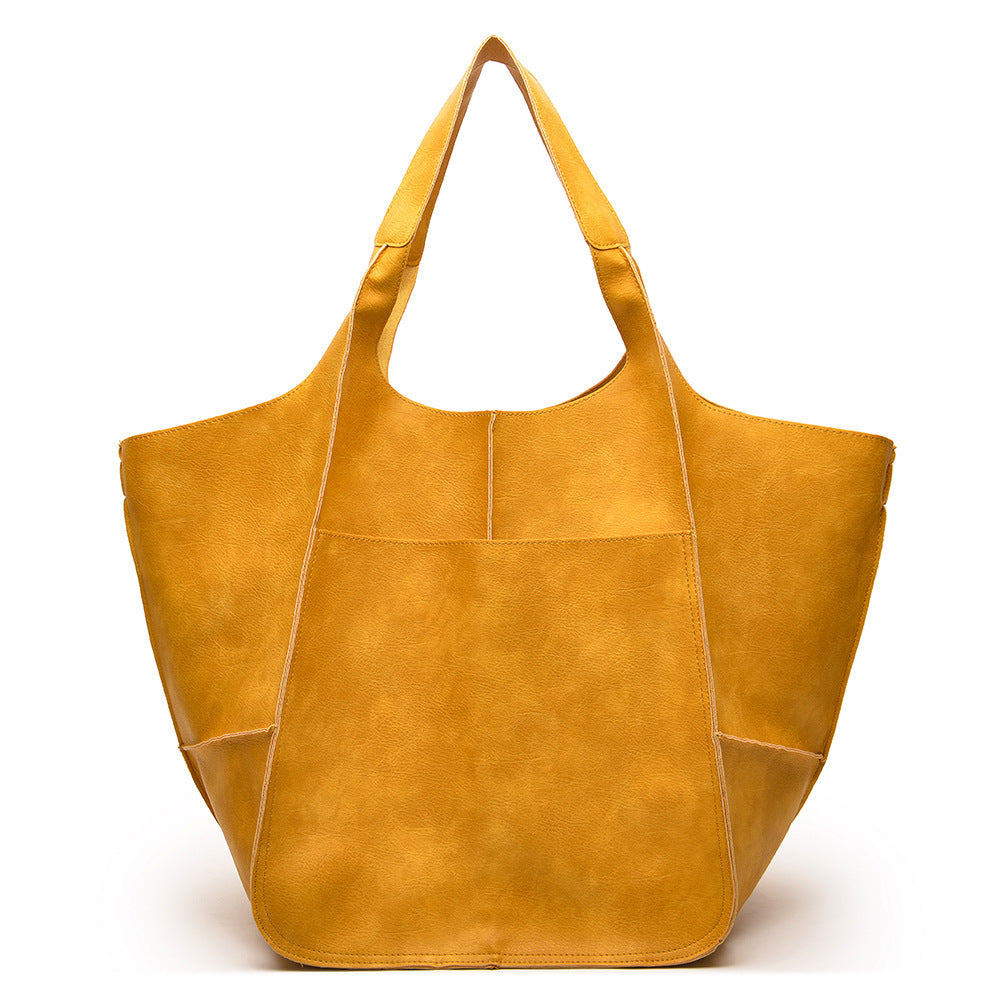 Retro PU Soft Pitot Bag - Large Capacity Single Shoulder Portable Simple Tote Women's Bag