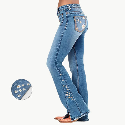 Women's High-Waist Star Patch Jeans, Wide-Leg Full-Length Jeans With A Retro Y2K Sta Light-Wash Denim For All Seasons
