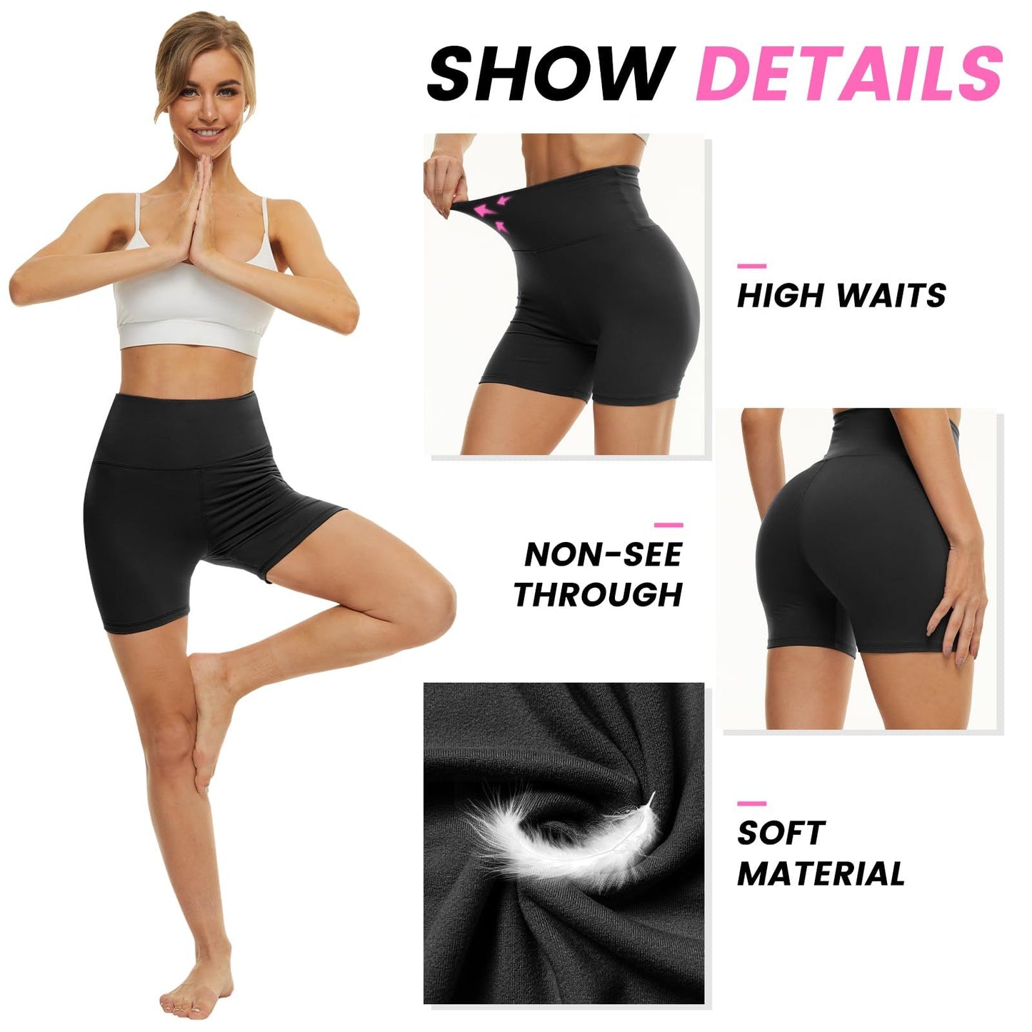 Leggings - 3 Points High Waist, 3 Pairs Of Black, Zhangqing, Dark Gray