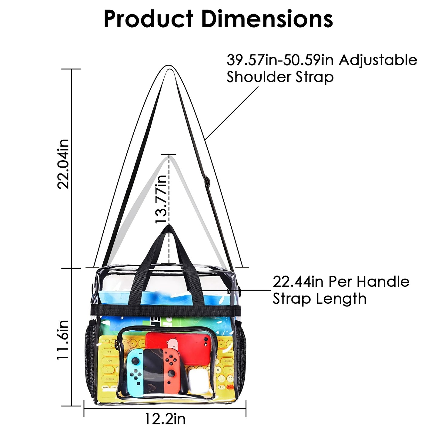 1Pc Clear Crossbody Bag Stadium Approved Clear Transparent Shoulder Bag See Through Zip Pouch Tote Bag Handbag With 11LBS Load