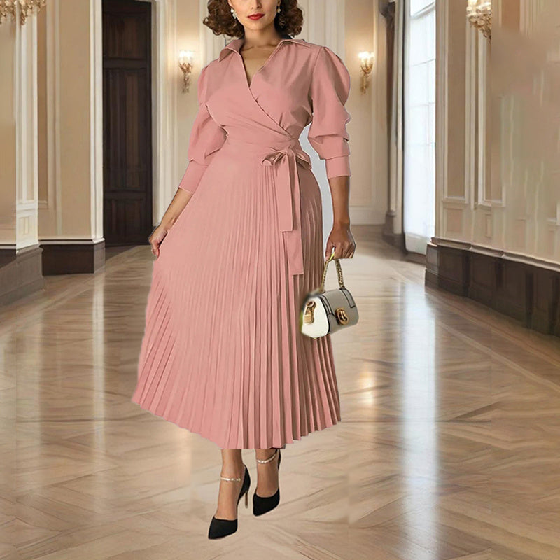 acler westover long-sleeve v-neck belted pleated maxi dress Women's Cross V-Neck Lapel Solid Color Long Sleeve Pleated Maxi Dress –  elyrafashion.com