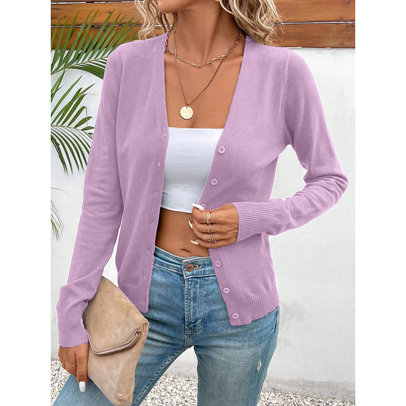Women's Long Sleeve V-Neck Button Down Cardigan Knit Shrugs Sweater
