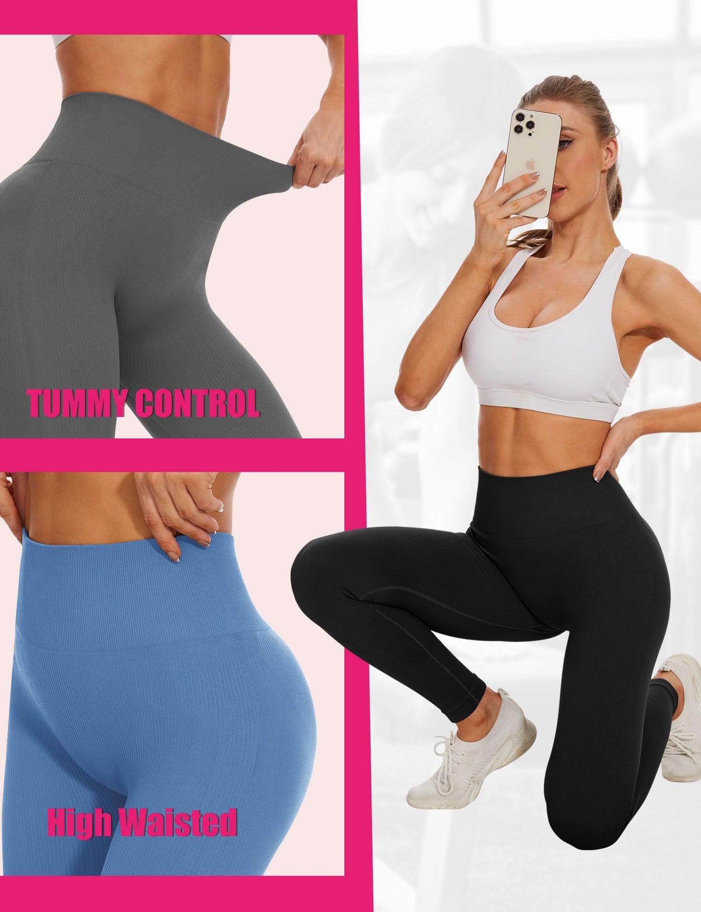 Leggings - Cropped High-rise Seamless Solid Color Light Blue